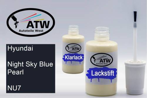 Hyundai, Night Sky Blue Pearl, NU7: 20ml Lackstift + 20ml Klarlack - Set, von ATW Autoteile West.